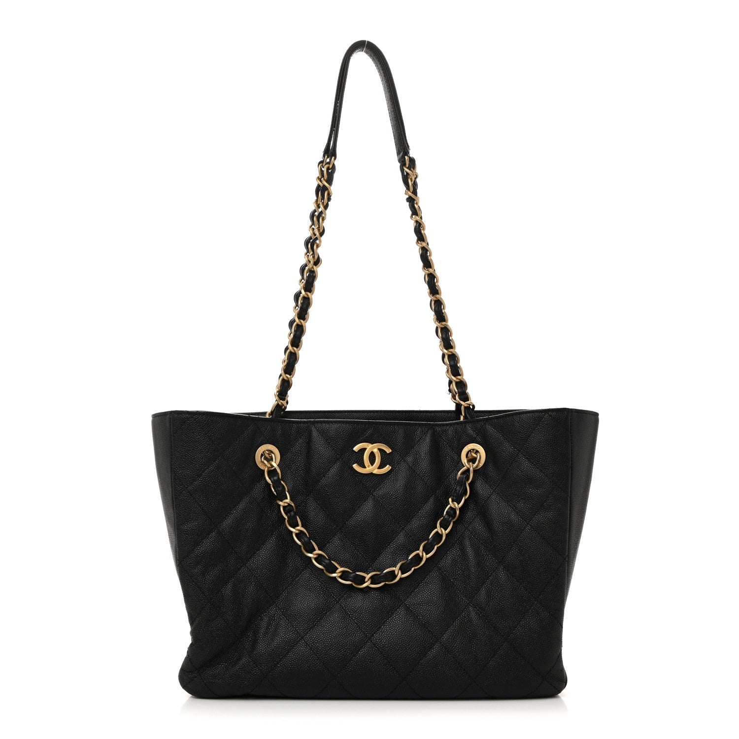 Chanel Caviar Quilted Small Trapezoid Chain Shopping Tote Black