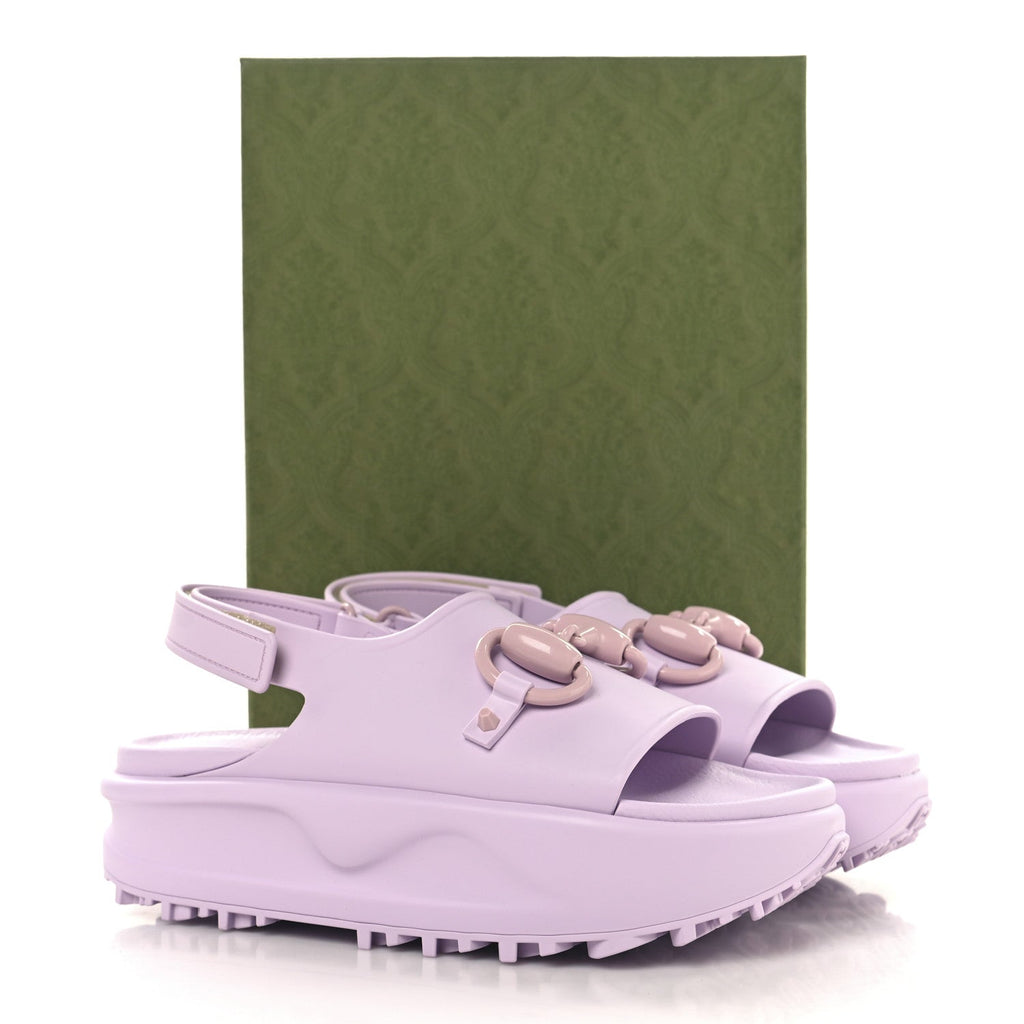 Gucci Soft Rubber Horsebit Touch Womens Strapped Sandals 36 Talc Pink