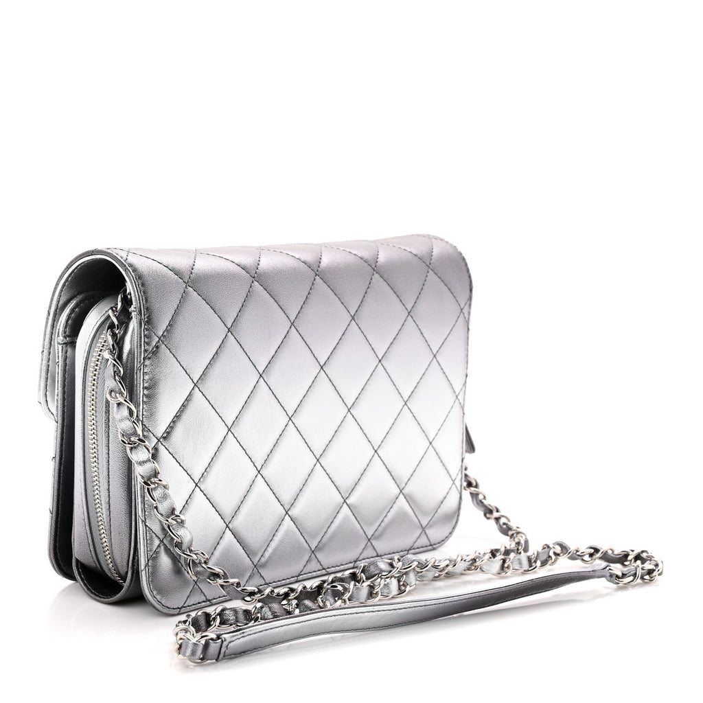 Chanel Metallic Lambskin Large Like A Wallet Flap Silver