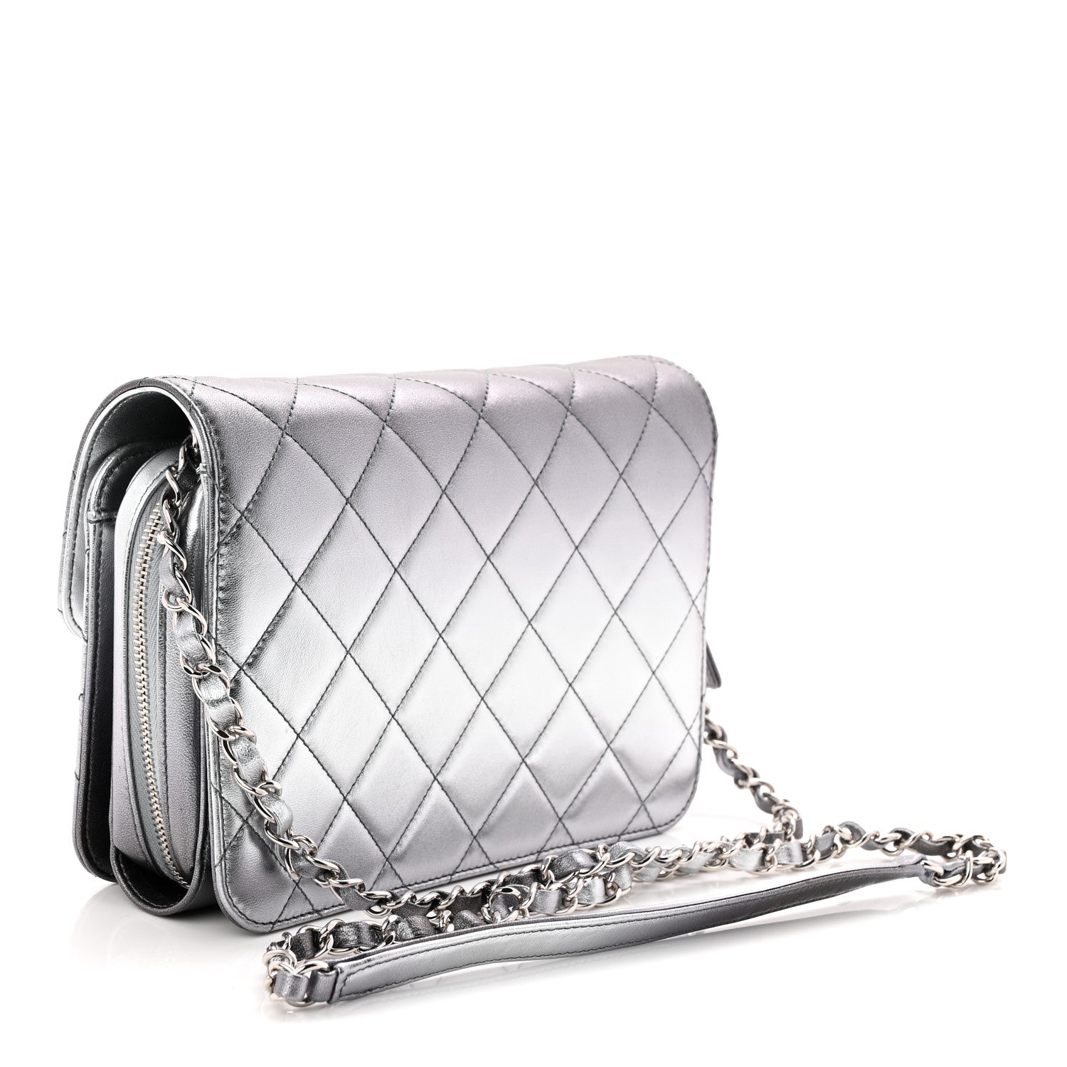Chanel Metallic Lambskin Large Like A Wallet Flap Silver