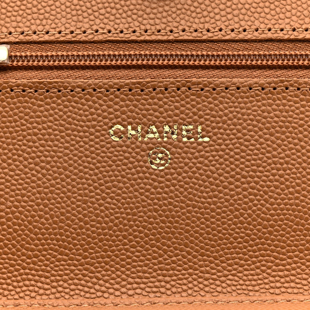 Chanel Caviar Quilted Wallet on Chain WOC Dark Beige