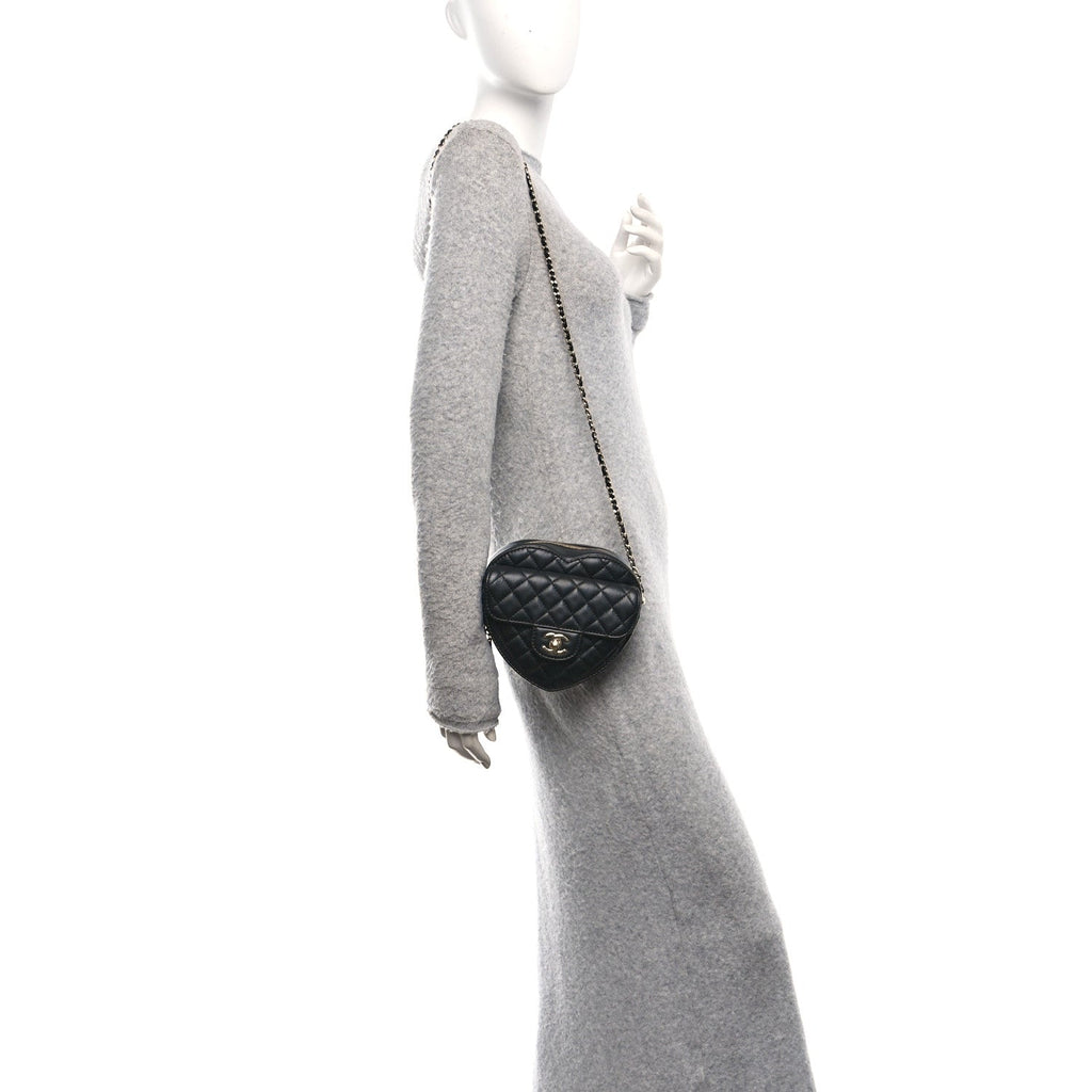 Chanel Lambskin Quilted CC In Love Heart Bag Black