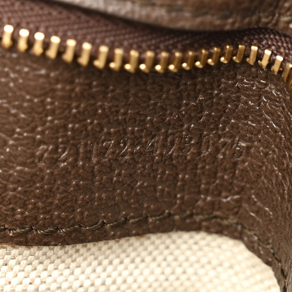 Gucci GG Supreme Monogram Textured Dollar Calfskin Web Medium Blondie Top Handle Shoulder Flap Bag Beige Ebony New Acero