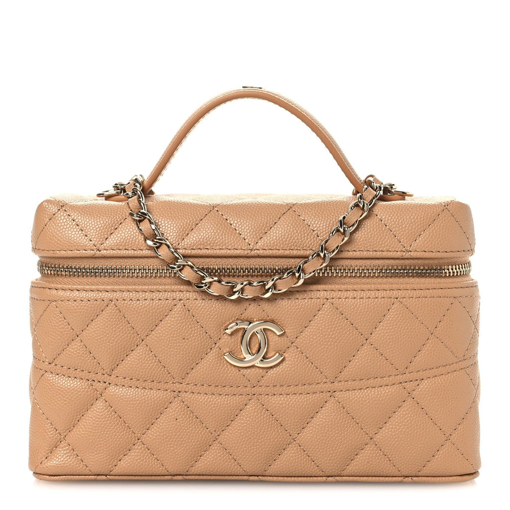 Caviar Quilted Trendy Handle Slim Vanity Beige
