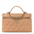 Caviar Quilted Trendy Handle Slim Vanity Beige