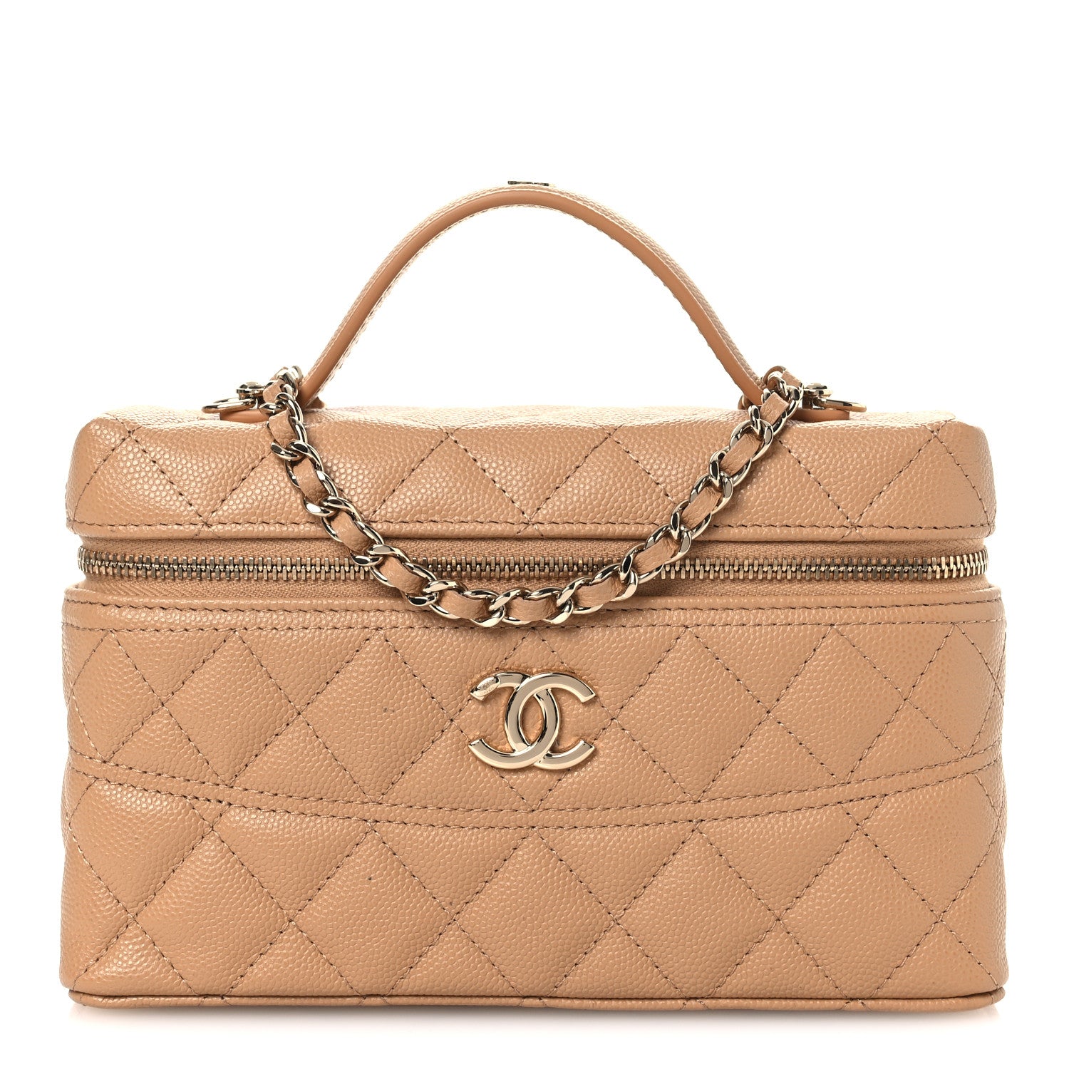Caviar Quilted Trendy Handle Slim Vanity Beige