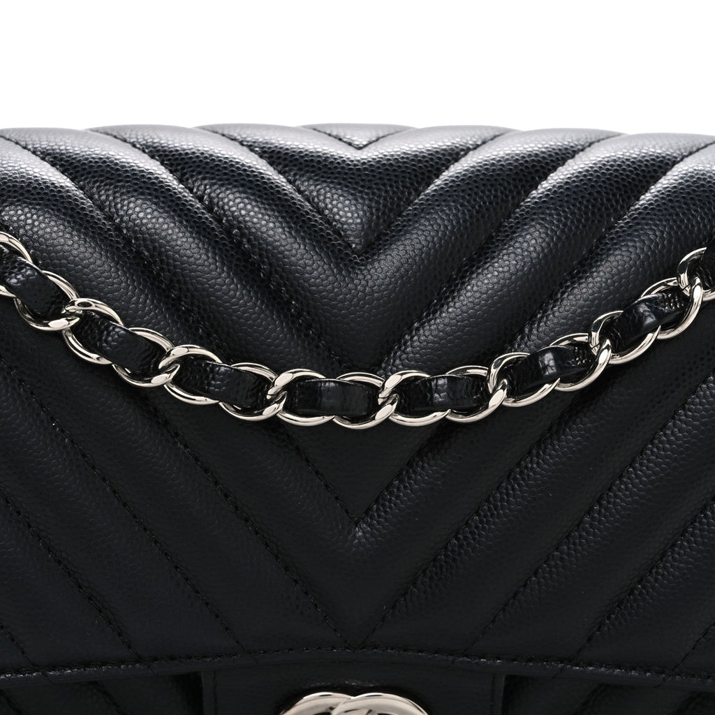 Chanel Caviar Chevron Quilted Medium Double Flap Black