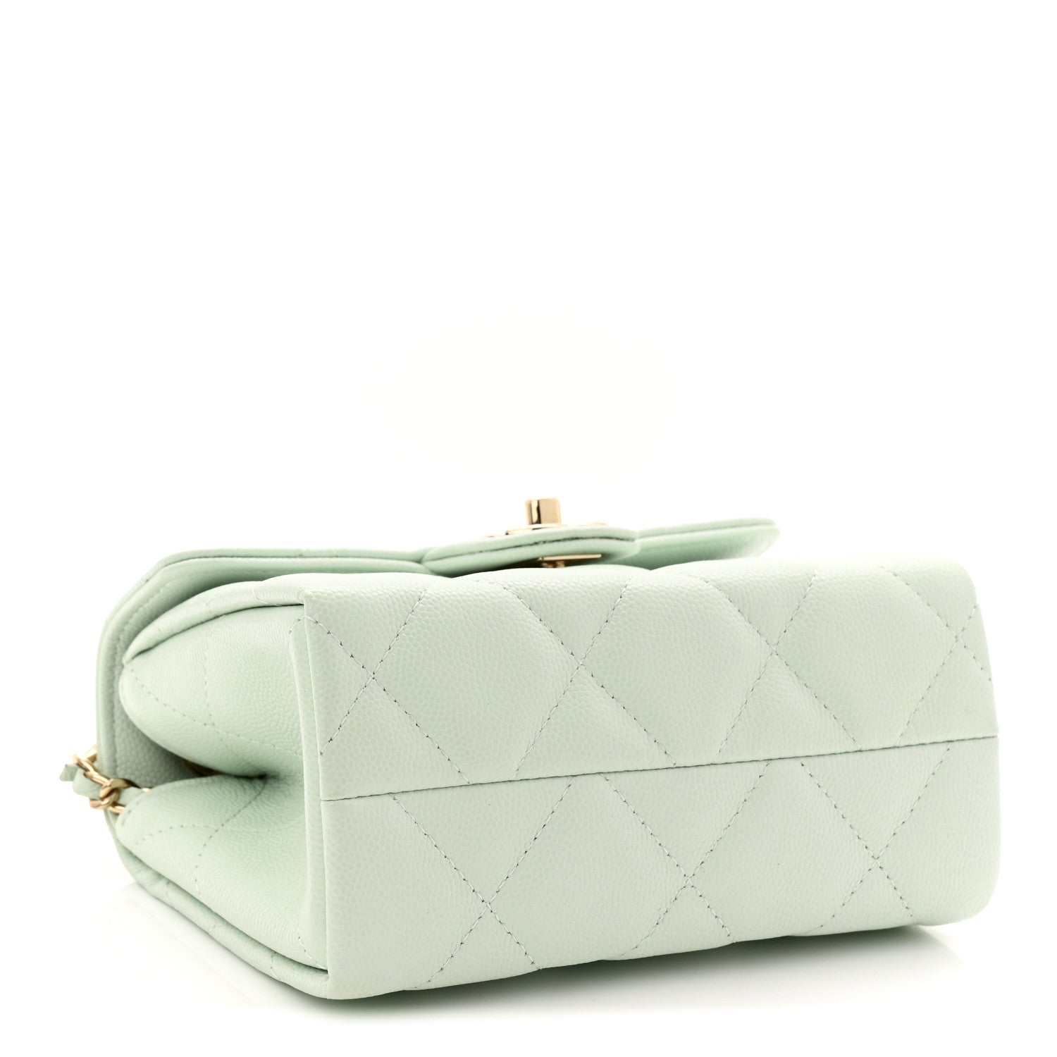 Chanel Caviar Quilted Retro Twist Top Handle Clutch Light Green