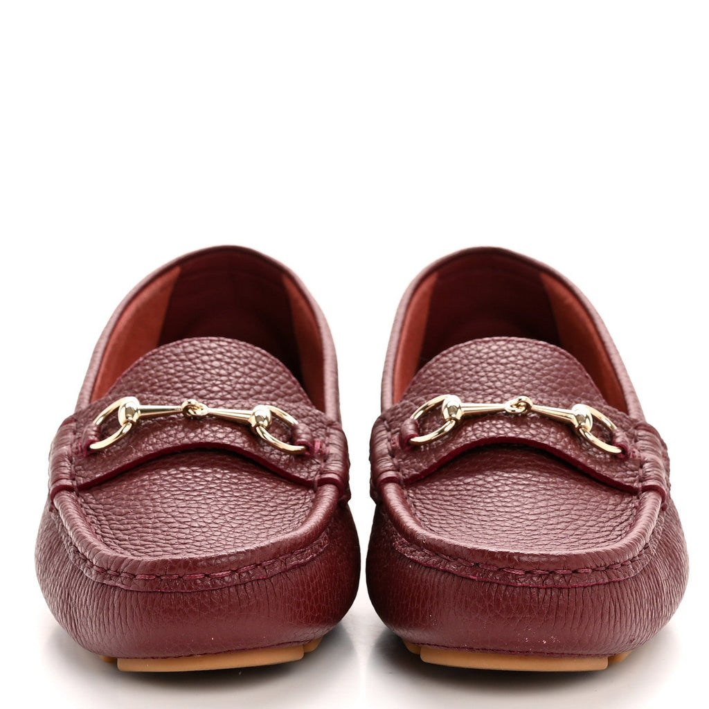 Gucci Soft Clove Calfskin Womens Horsebit Driver Loafers 40 Rosso Ancora
