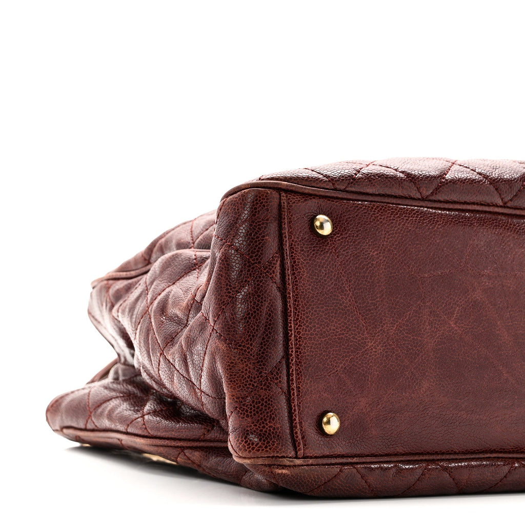 Chanel Glazed Caviar Quilted Small Shiva Tote Burgundy