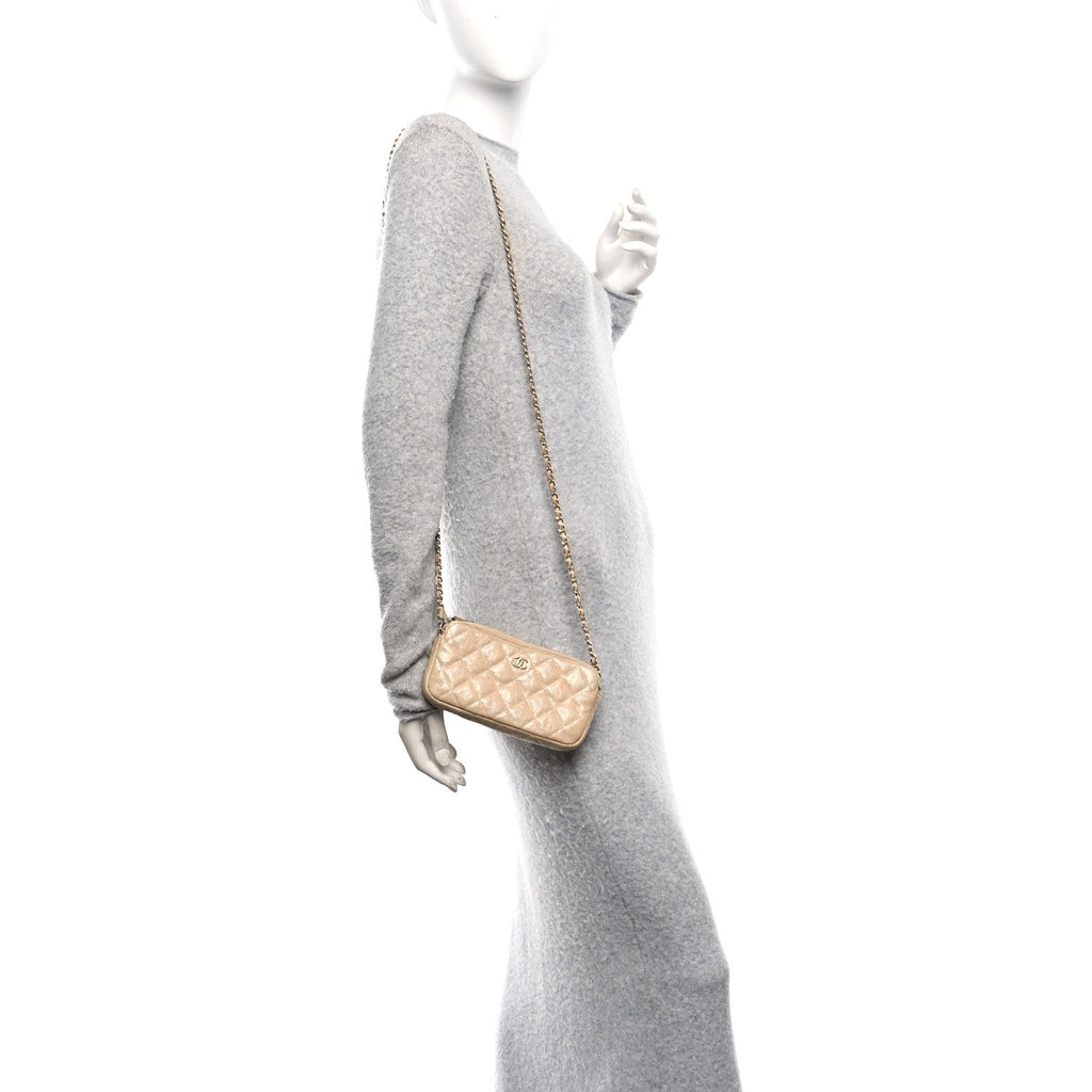 Chanel Metallic Caviar Quilted Small Clutch With Chain Gold