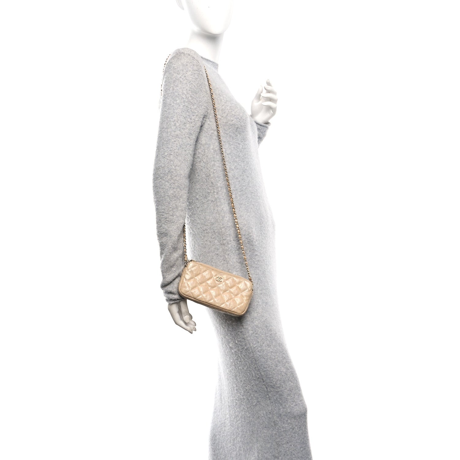 Chanel Metallic Caviar Quilted Small Clutch With Chain Gold