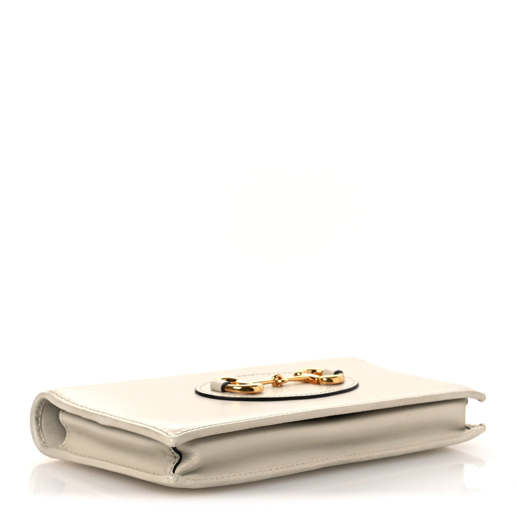 Gucci Boarded Plutone Calfskin Horsebit 1955 Wallet On Chain Mystic White