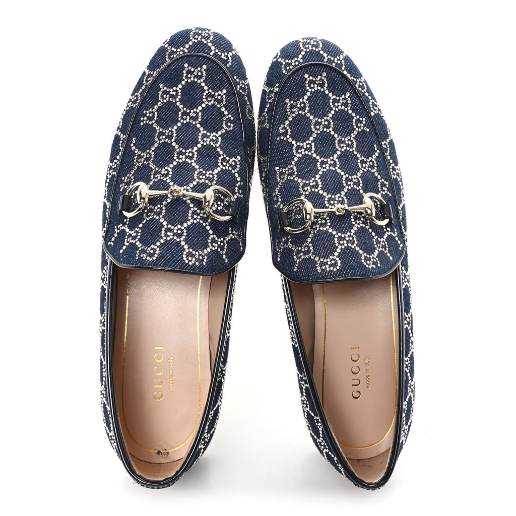 Gucci New Denim Crystal GG Monogram Womens 1953 Horsebit Jordaan Loafer 36 Blue