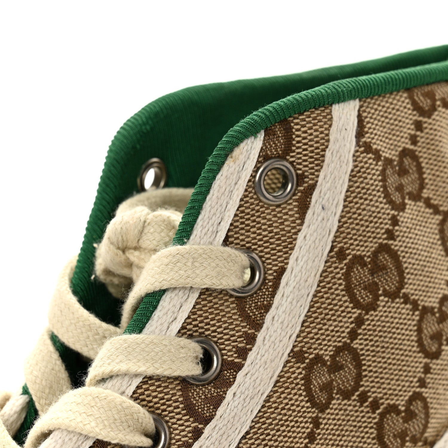 Gucci GG Monogram Web Womens 1977 Tennis High Top Sneakers 37 Beige Ebony Mystic White