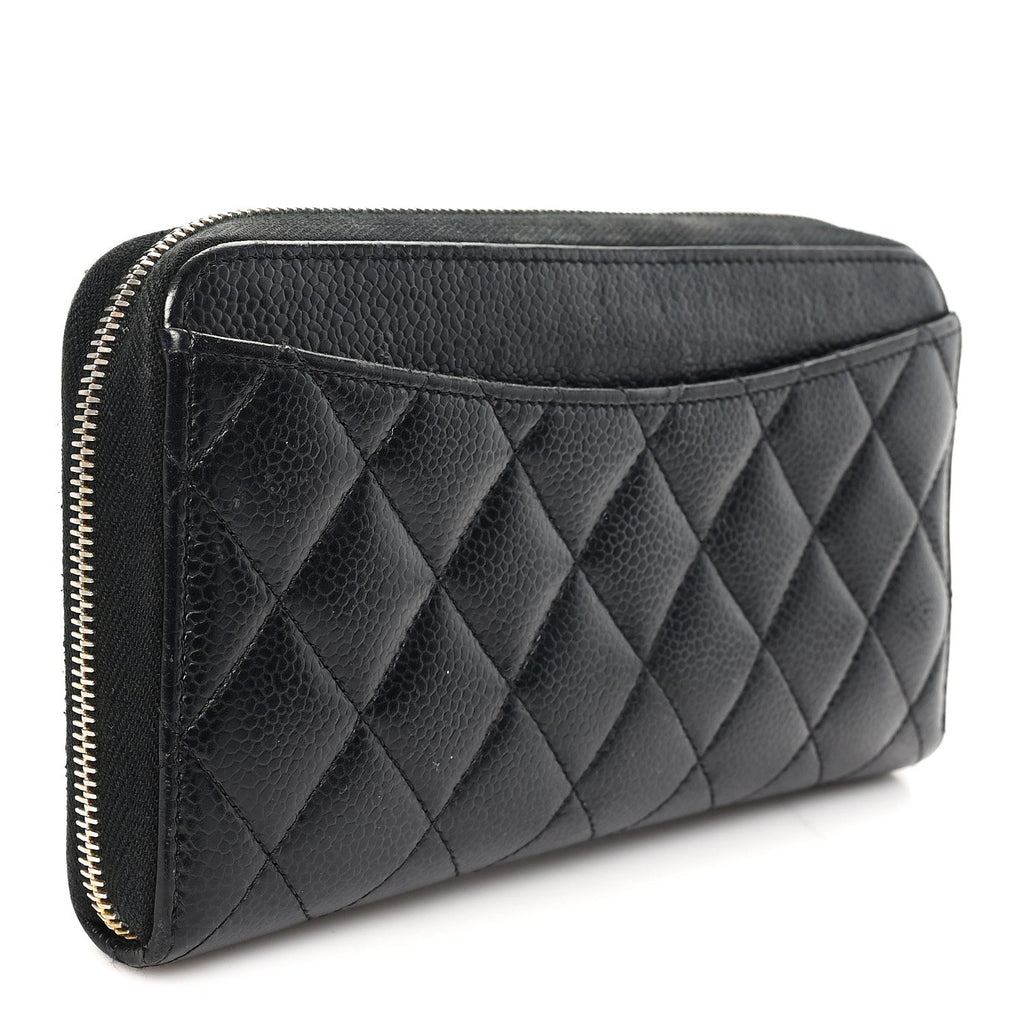 Caviar Quilted Large Gusset Zip Around Wallet Black