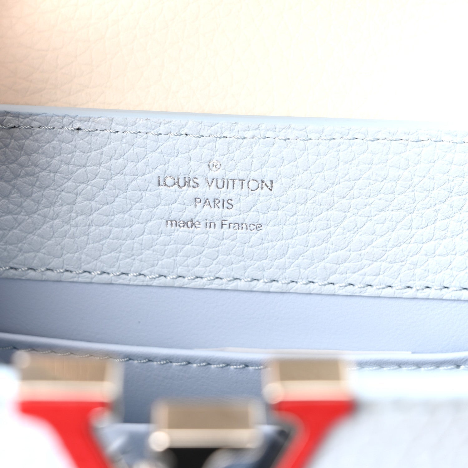 Louis Vuitton Taurillon Capucines Mini Light Blue White Red