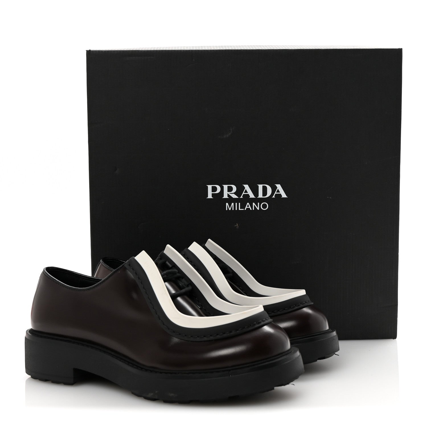 Prada Spazzolato Rois Monolith 55mm Derby Loafers 8 Dark Brown Black