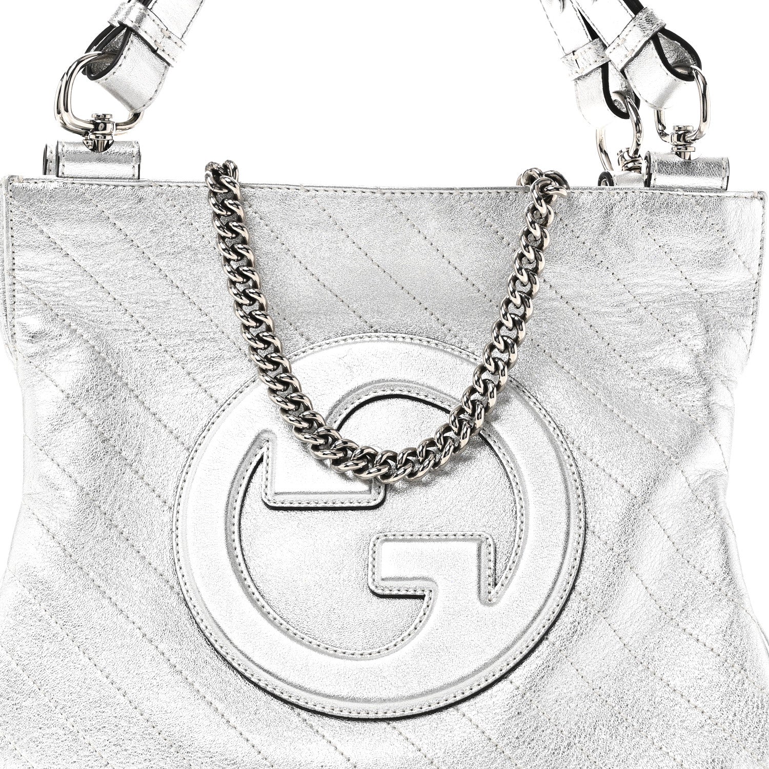 Gucci Sakai Be Green Calfskin Diagonal Stitched Small Blondie Tote Silver