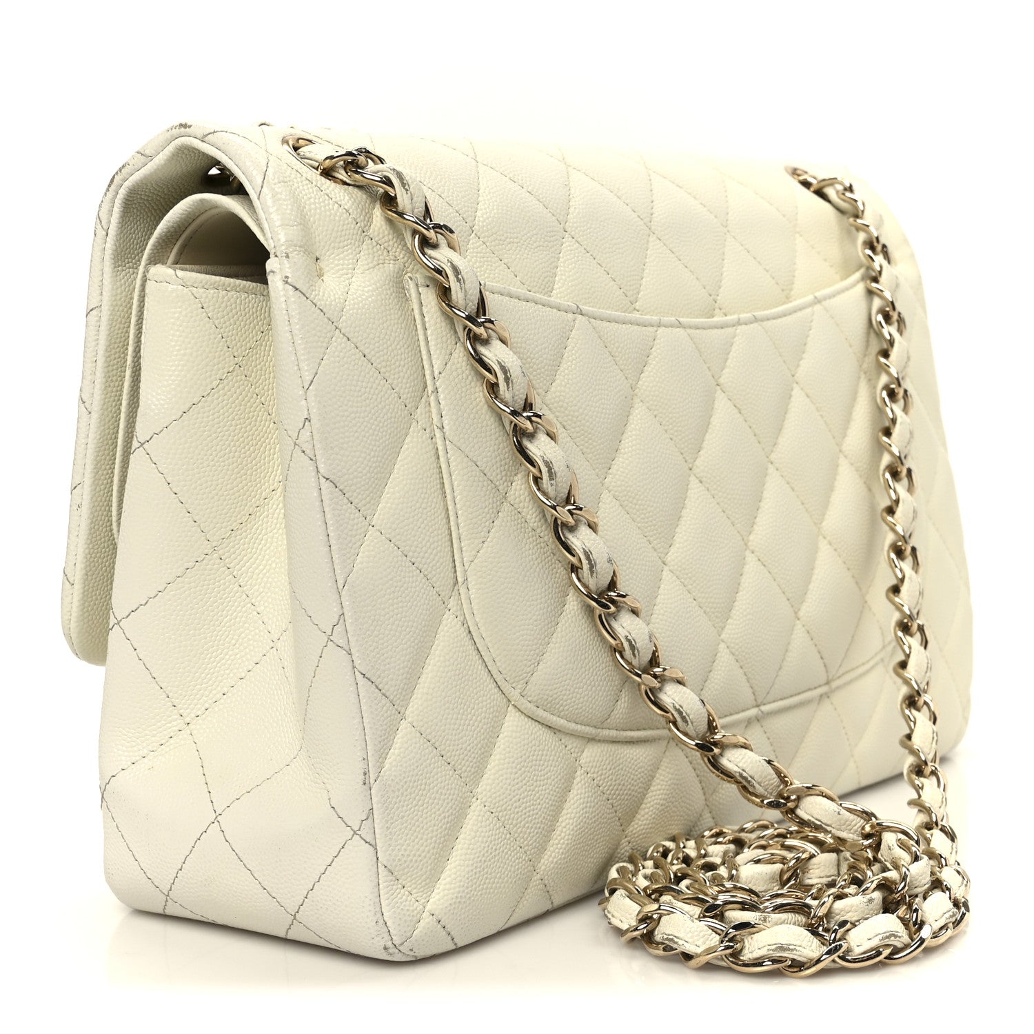 Chanel Caviar Quilted Jumbo Double Flap White
