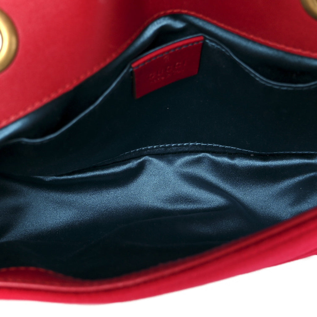 Gucci Velvet Matelasse Mini GG Marmont Shoulder Bag Hibiscus Red