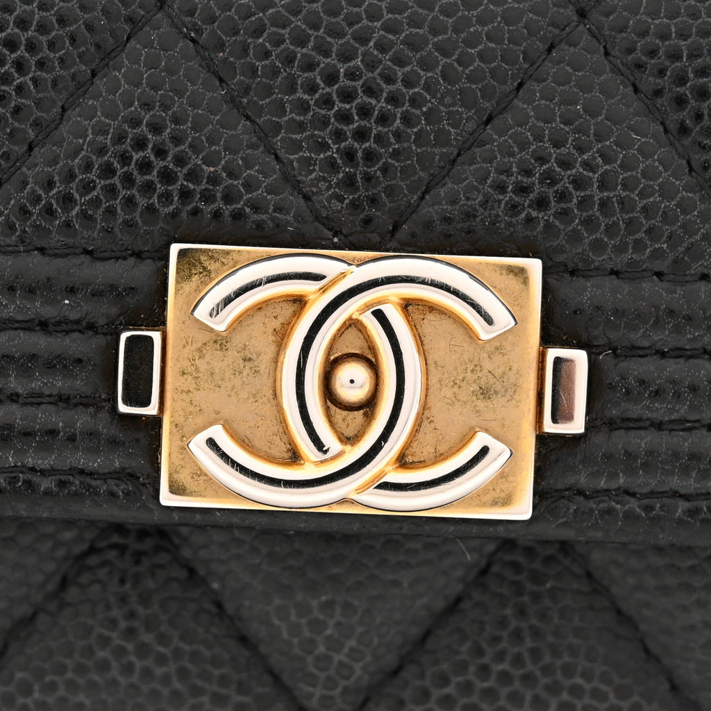 Caviar Quilted Boy Flap Card Holder Black