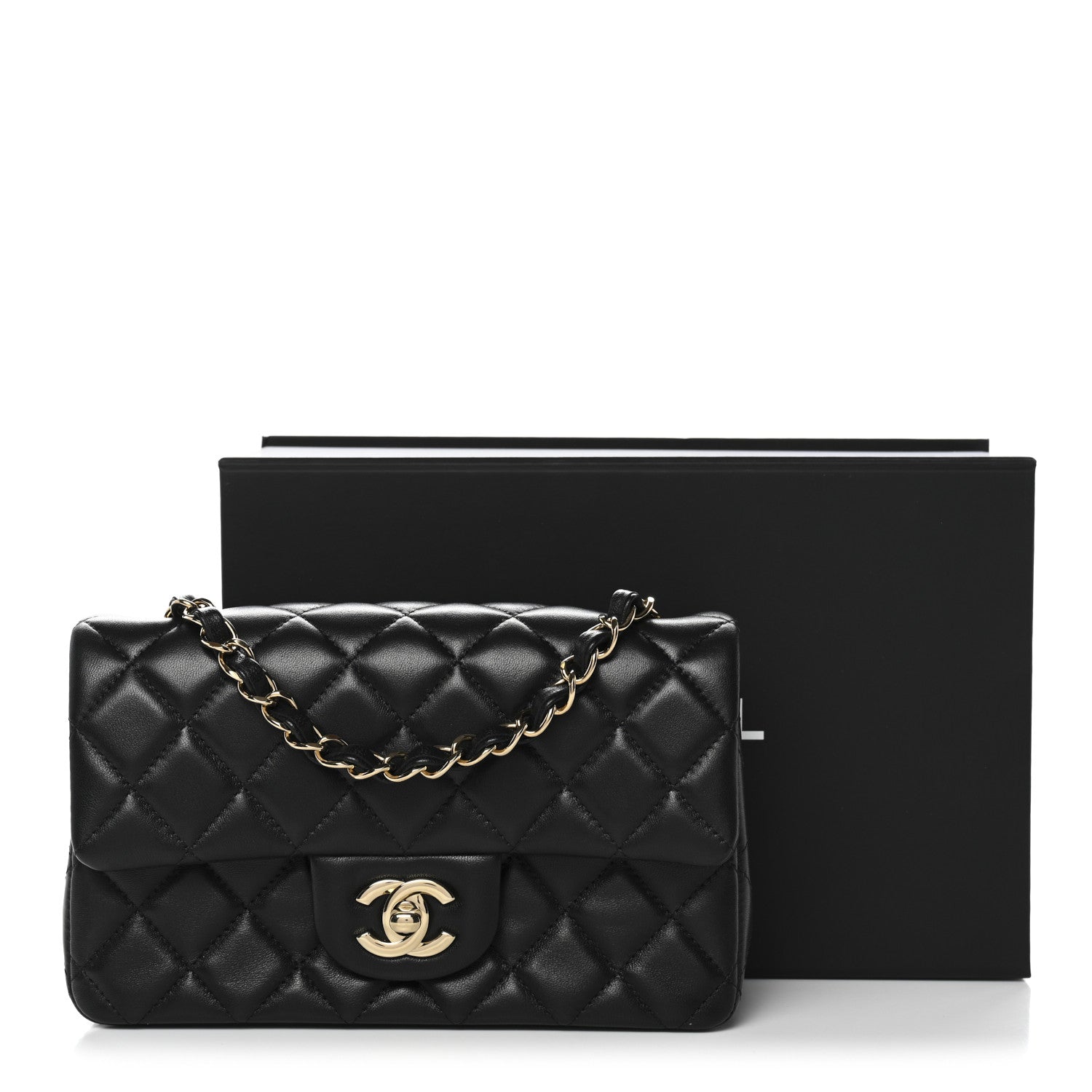 Chanel Lambskin Quilted Mini Rectangular Flap Black