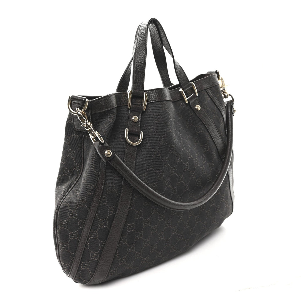 Gucci Monogram Medium Abbey Convertible Tote Dark Brown