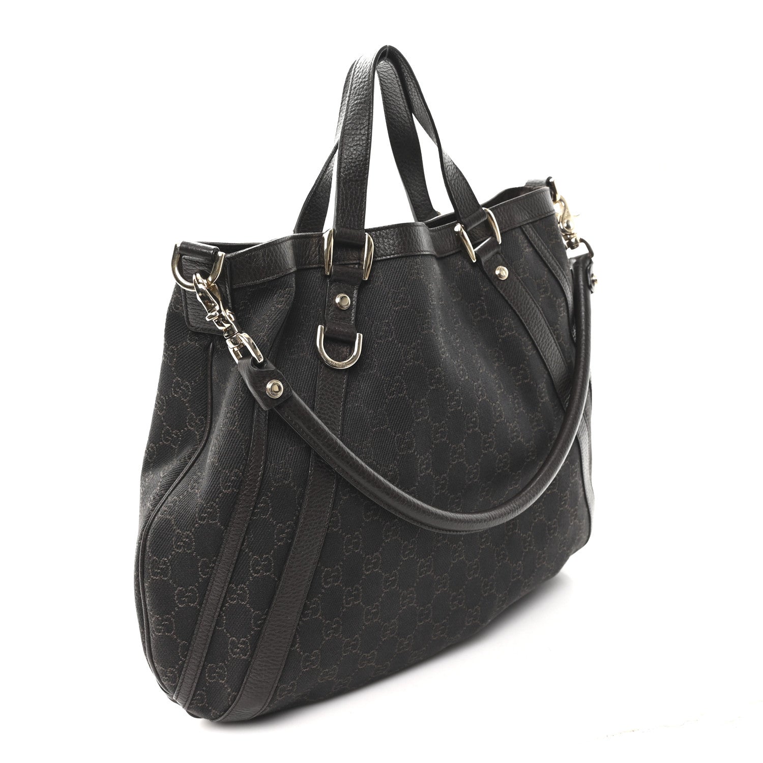 Gucci Monogram Medium Abbey Convertible Tote Dark Brown