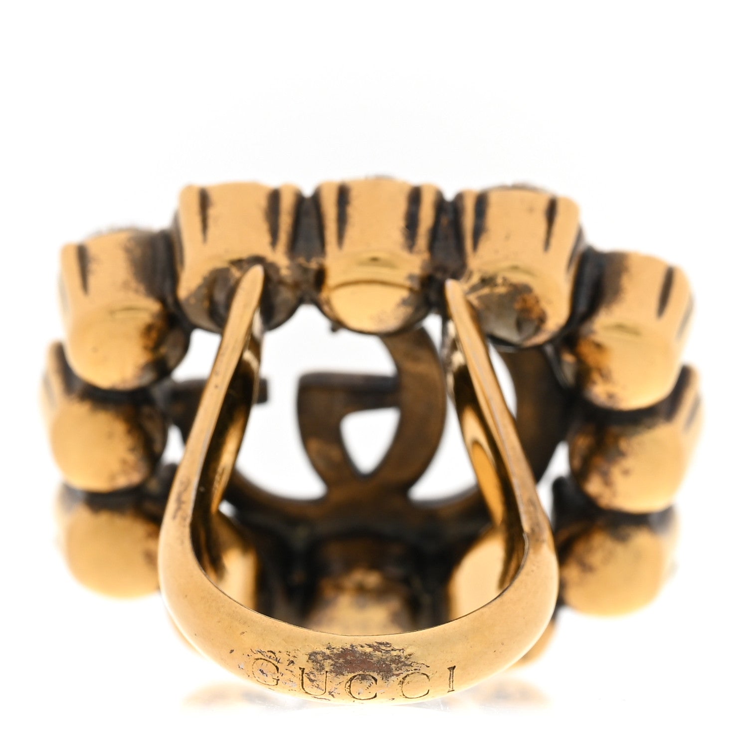 Gucci Metal Crystal Double G Ring XS Aged Gold