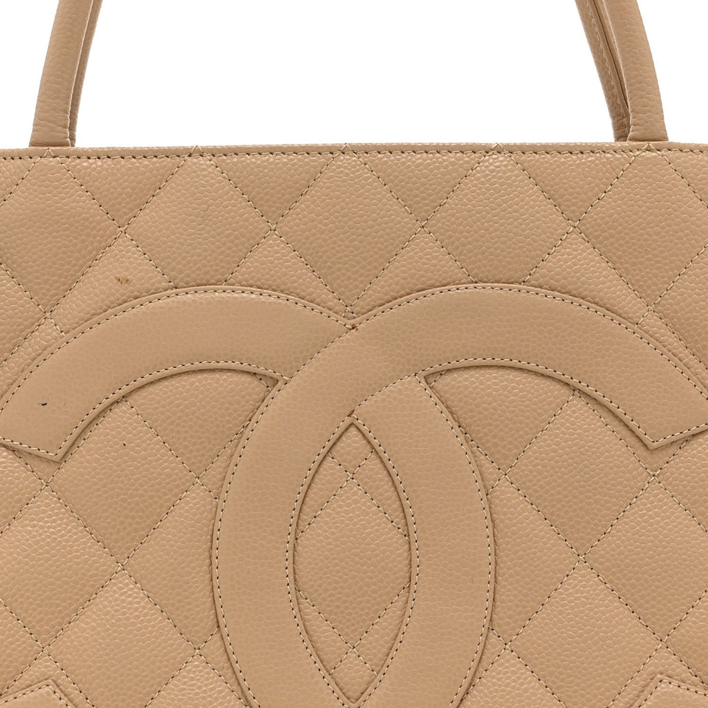 Chanel Caviar Quilted Medallion Tote Beige