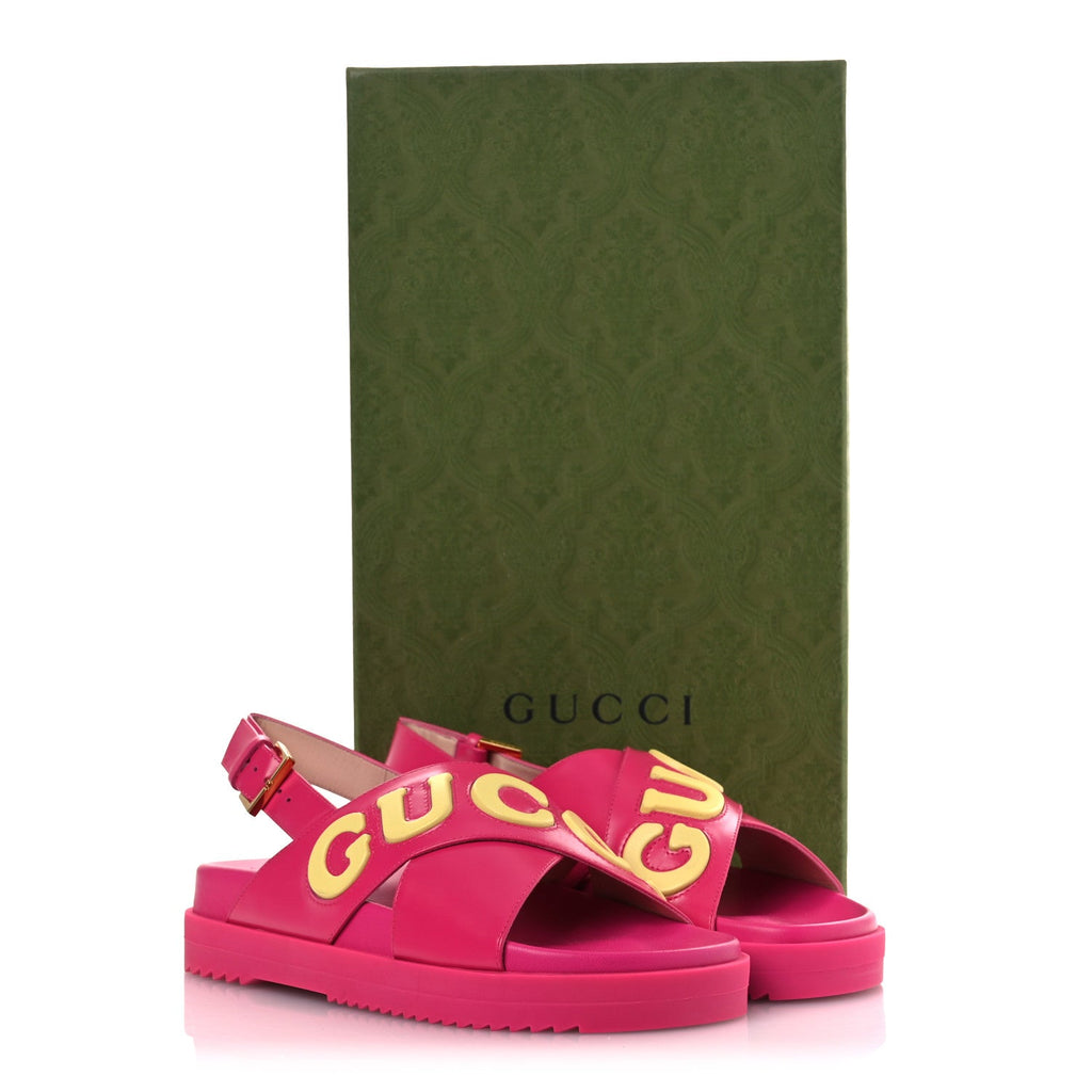 Gucci Calfskin Elizabeth Nappa Charlotte Logo Slingback Sandals 36 Fancy Fuchsia