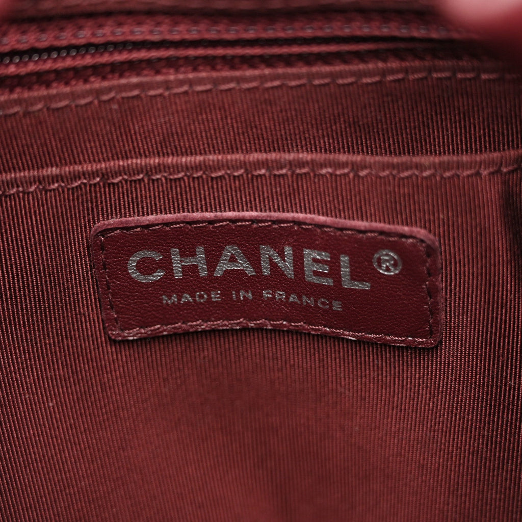 Chanel Deerskin Chevron Medium CC Chain Bucket Drawstring Bag Burgundy