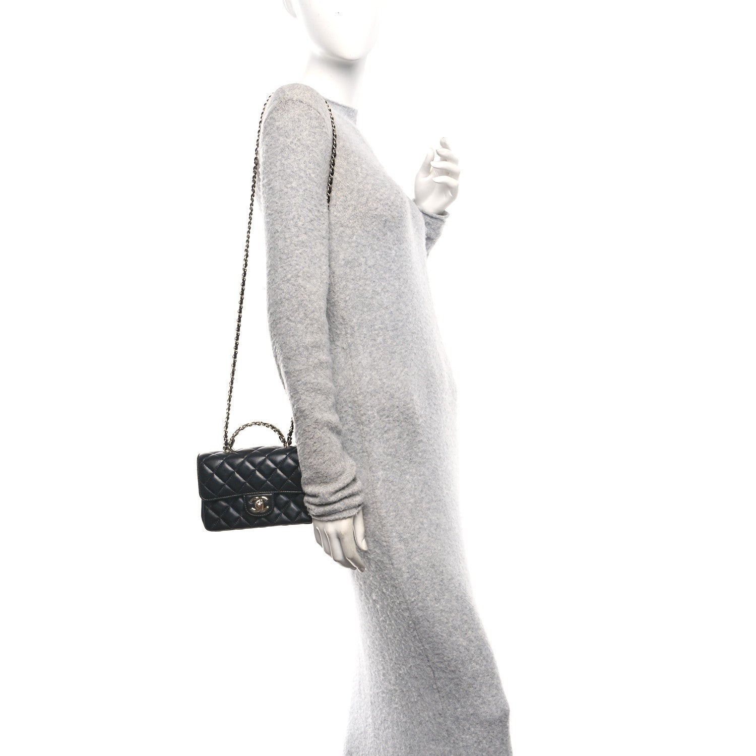 Chanel Lambskin Quilted Mini Crystal Top Handle Rectangular Flap Black