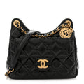 Chanel Shiny Crumpled Calfskin Quilted Small Wavy CC Hobo Black
