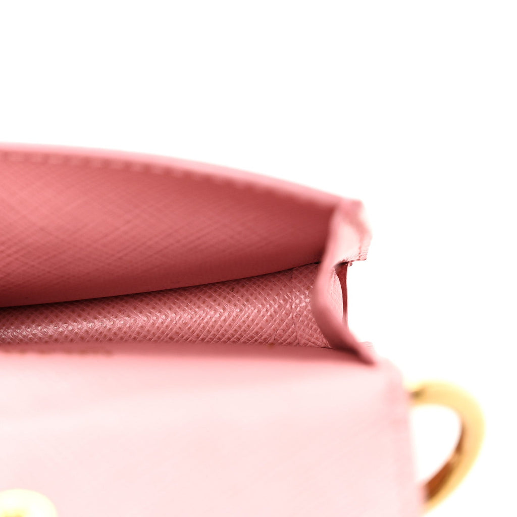 Prada Saffiano Key Ring Card Holder Wallet Petalo