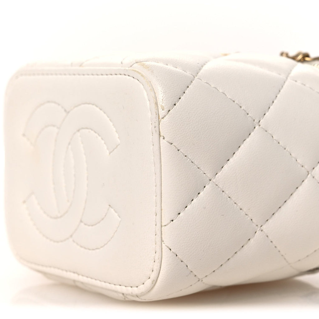 Chanel Lambskin Quilted Mini Vanity Case With Chain White