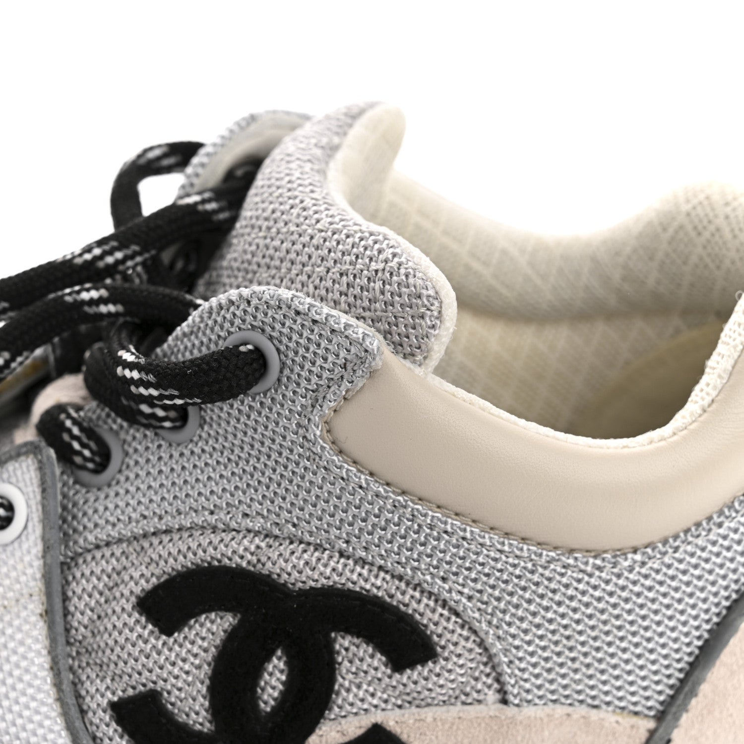 Nylon Calfskin Suede Womens CC Sneakers 36.5 Grey White