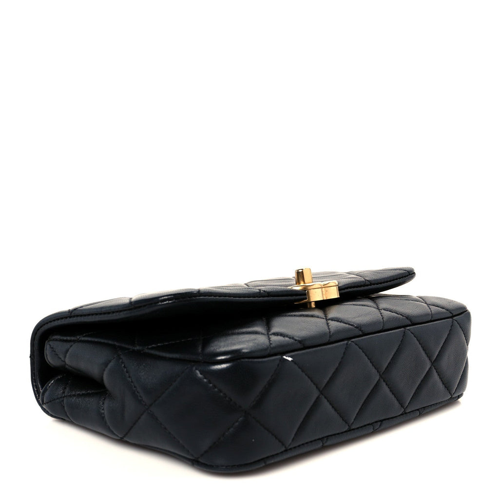 Chanel Lambskin Quilted  Pearl  Flap Black