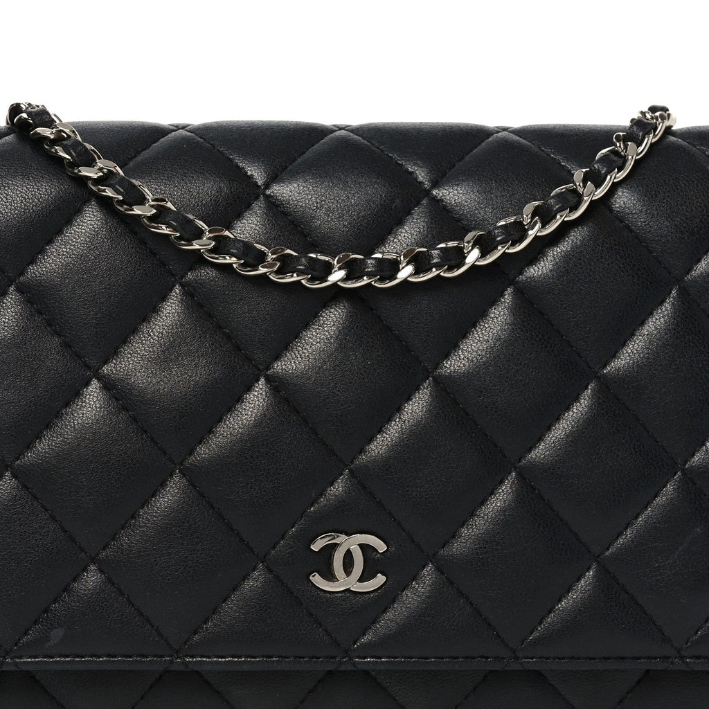 Chanel Lambskin Quilted Wallet On Chain WOC Black