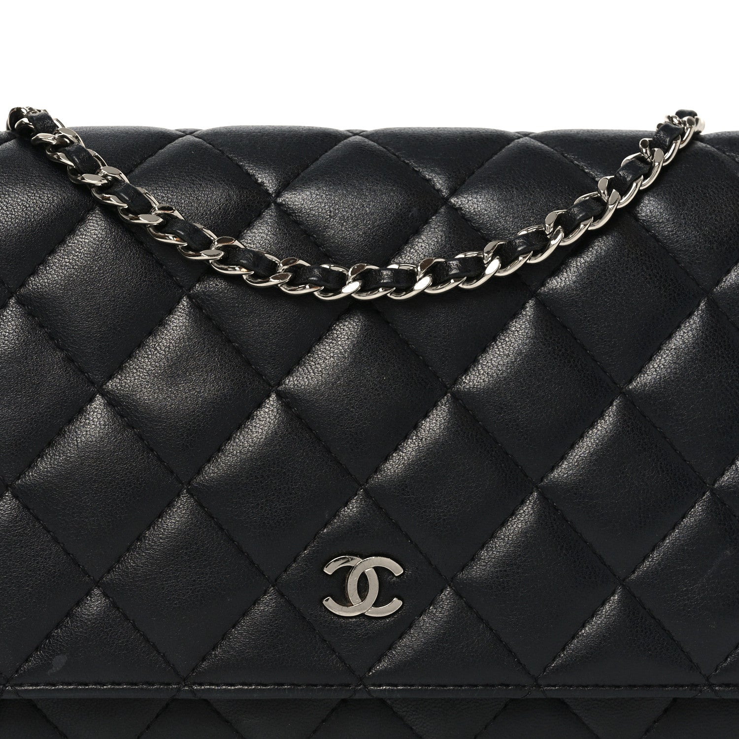 Chanel Lambskin Quilted Wallet On Chain WOC Black