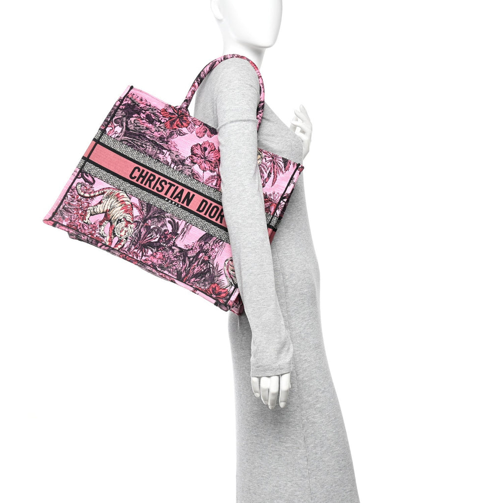 Christian Dior Canvas Embroidered Large Toile de Jouy Voyage Book Tote Fuchsia Multicolor