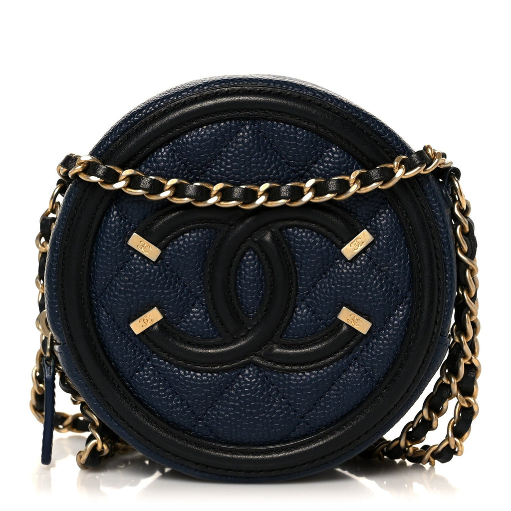 Chanel Caviar Quilted Round Filigree Crossbody Navy Black