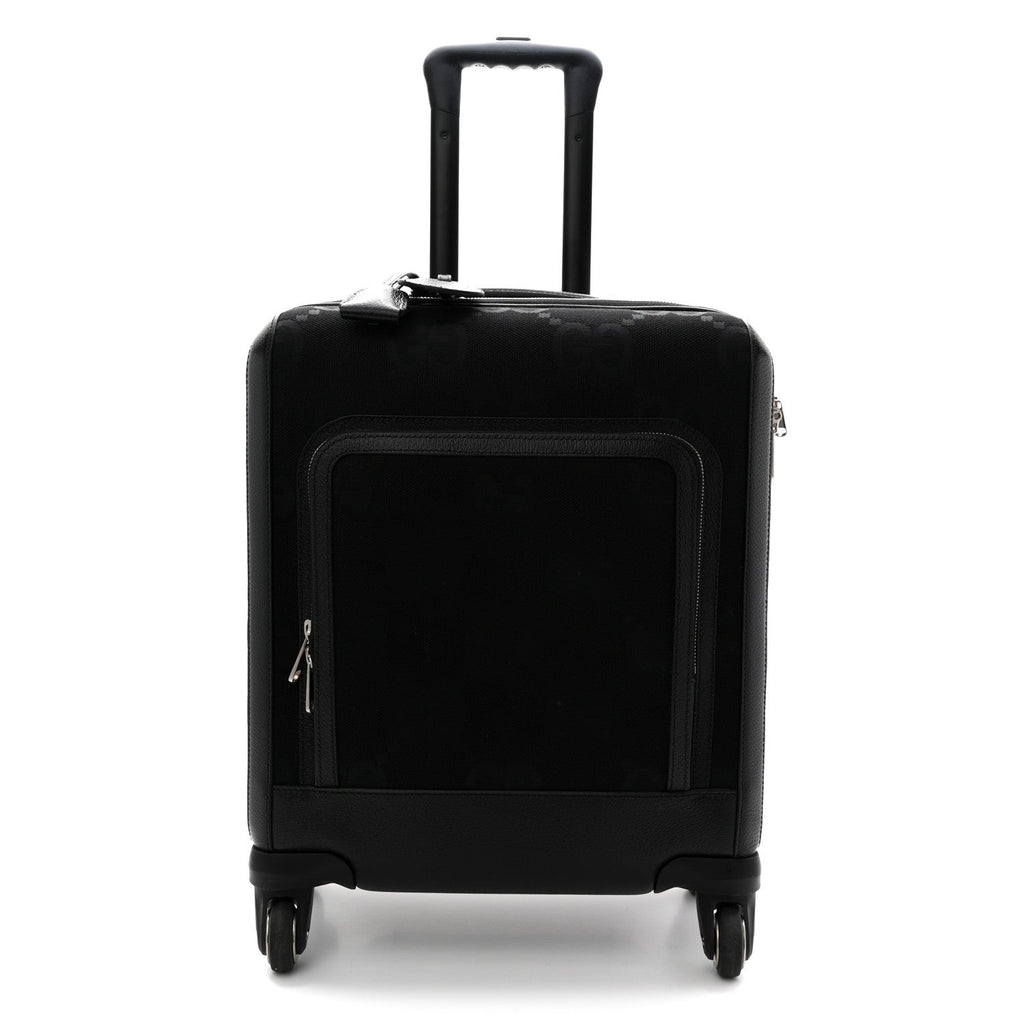 Gucci Monogram Jumbo GG Canvas Textured Calfskin Small Carry On Trolley Black