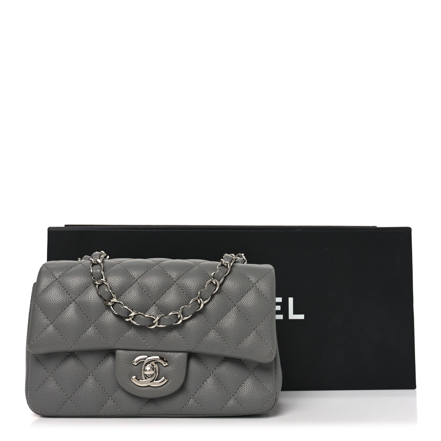 Chanel Caviar Quilted Mini Rectangular Flap Grey