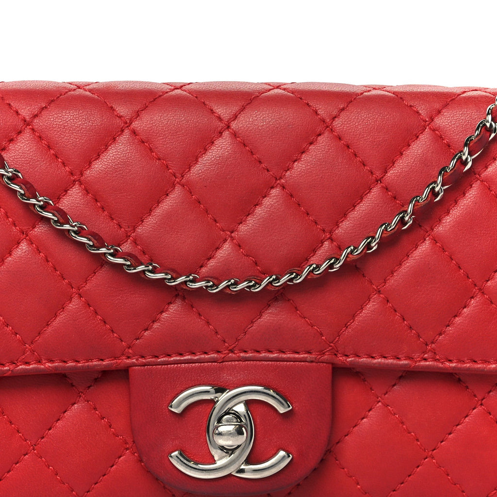 Chanel Lambskin Quilted Chain Clutch Flap Red