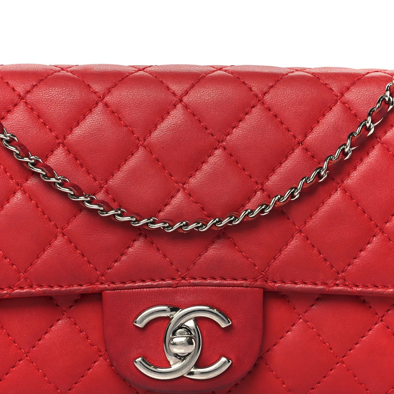 Chanel Lambskin Quilted Chain Clutch Flap Red