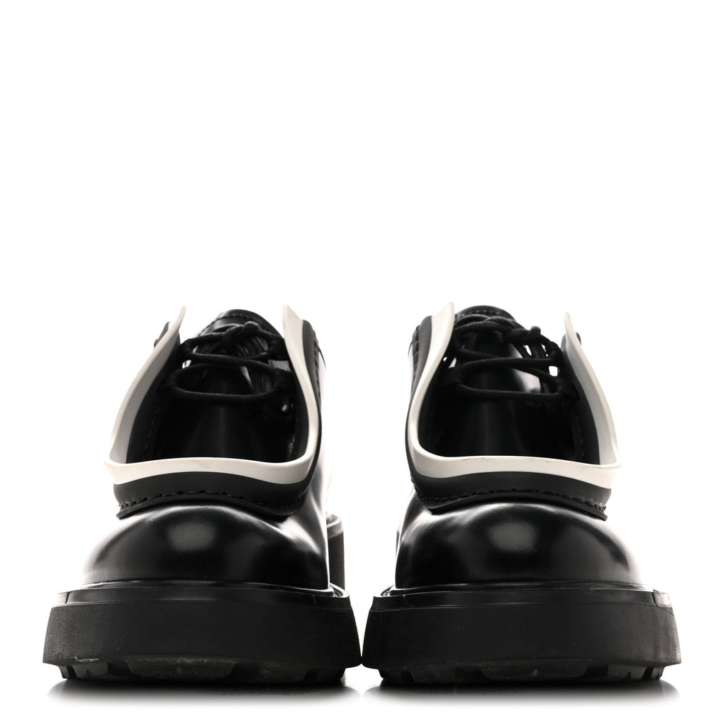 Prada Spazzolato Rois Monolith 55mm Derby Loafers 36.5 Black White