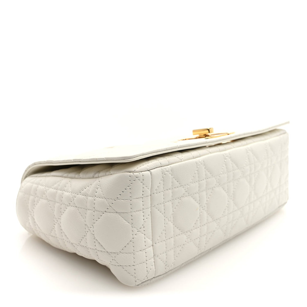 Christian Dior Grained Calfskin Cannage Large Caro Bag Ivory