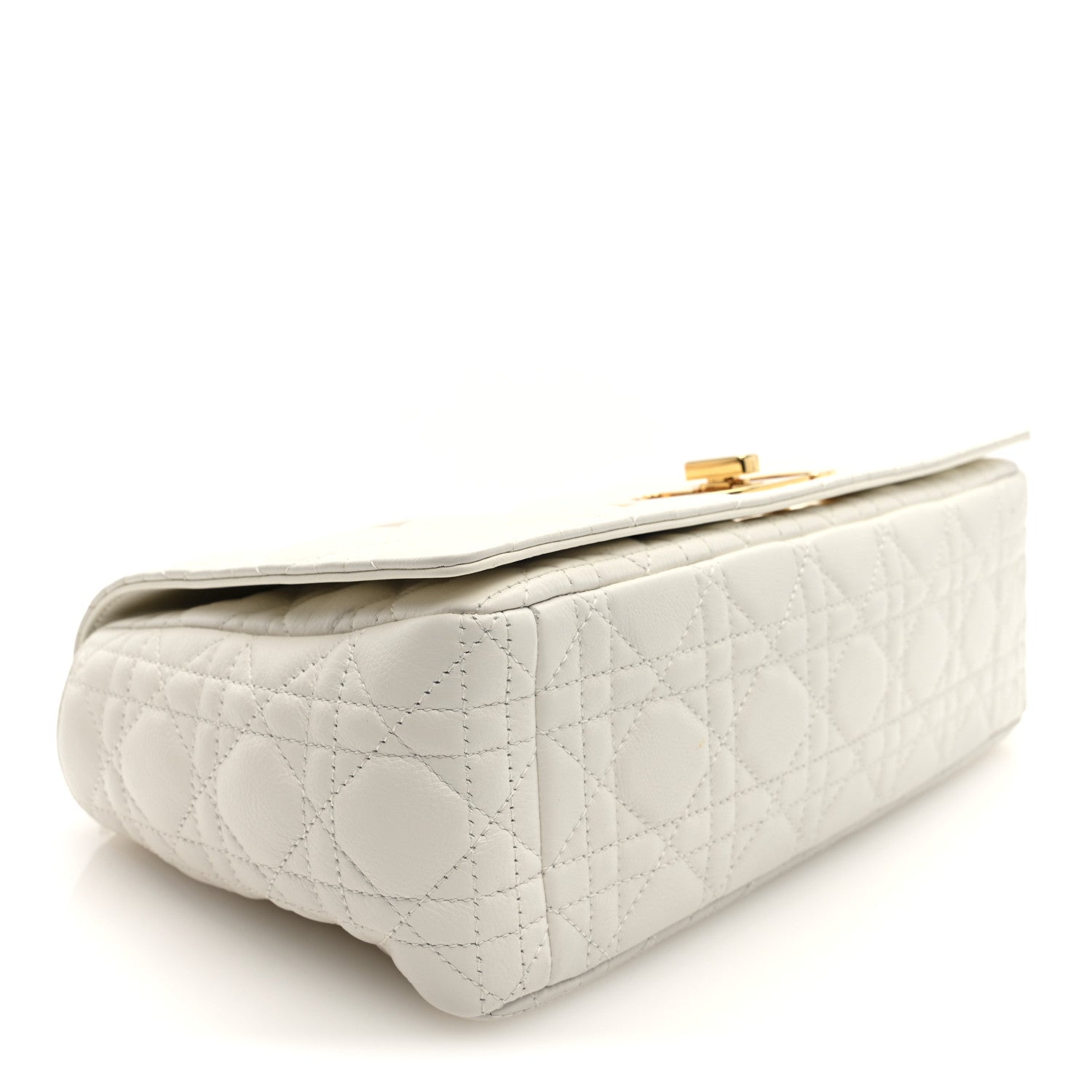 Christian Dior Grained Calfskin Cannage Large Caro Bag Ivory